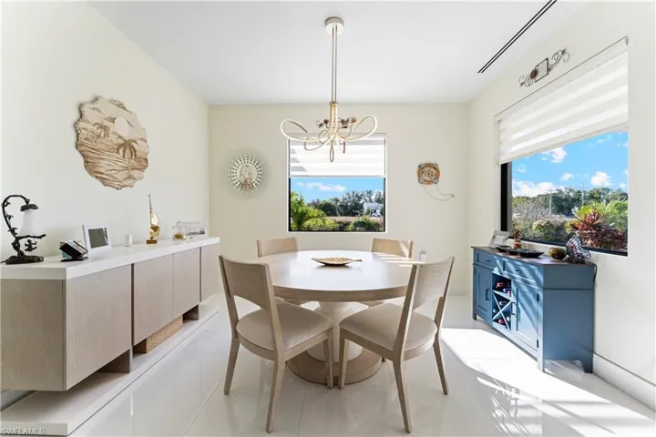 Dining space with a chandelier