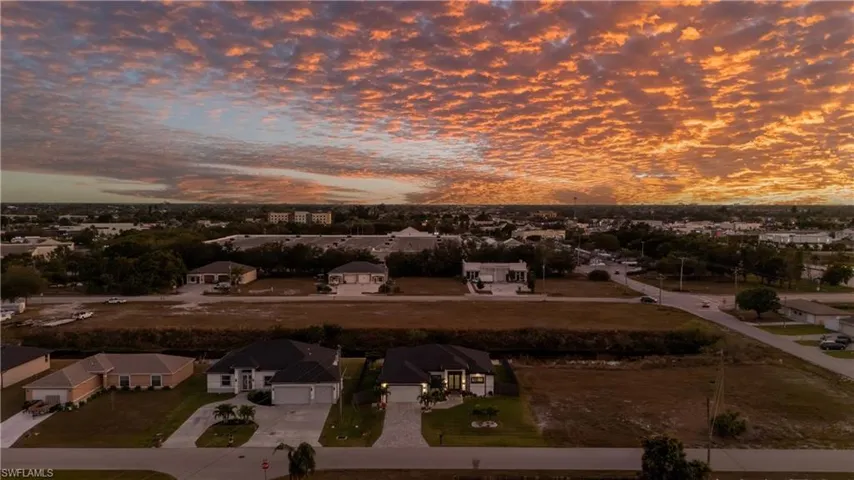 Aerial view at dusk of a residential view