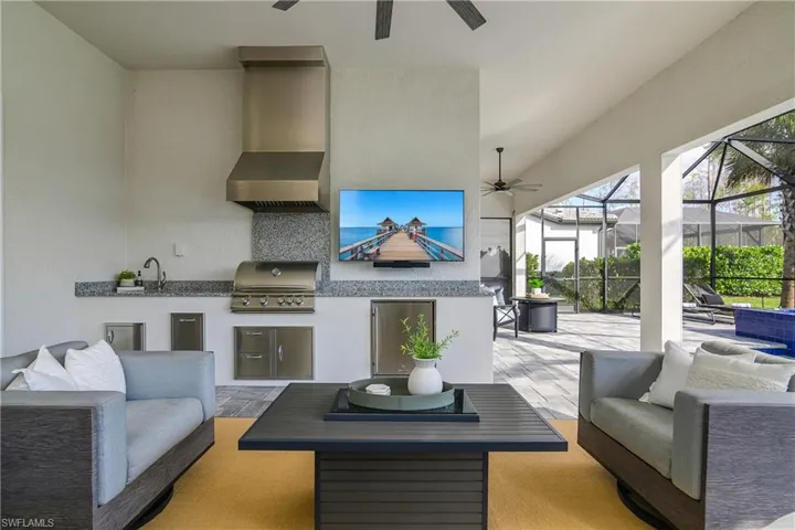 Outdoor living space is SPRAWLING and STUNNING! Enjoy outdoor kitchen, dining, living area which nearly doubles the home's living space!