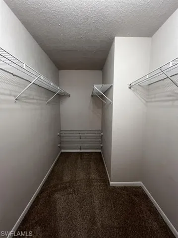 Walk in closet with dark carpet