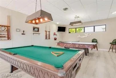 Recreation room featuring billiards table and a drop ceiling