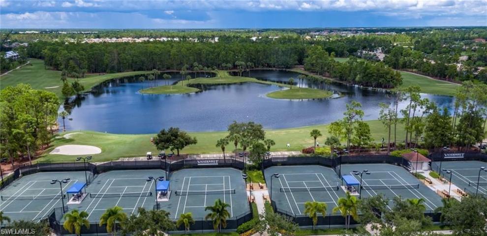 Aerial view of tennis and driving range