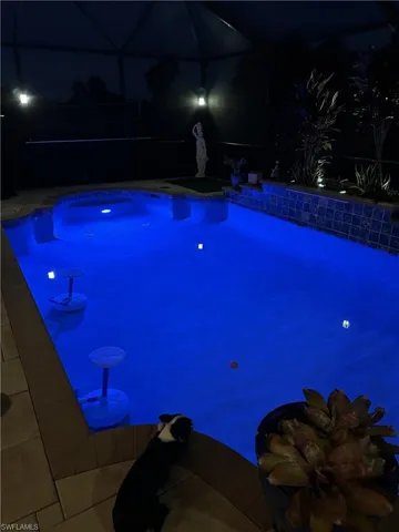 View of pool at night