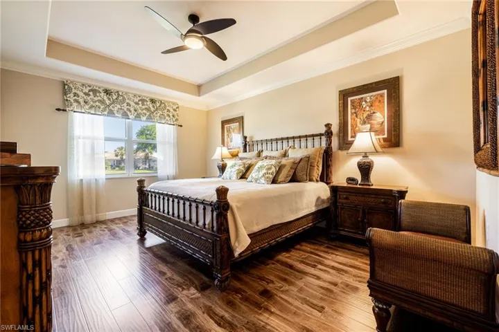 Laminate flooring, tray ceiling, window treatments.