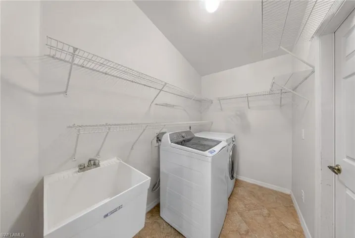 Laundry room image virtually decluttered for visualization of space
