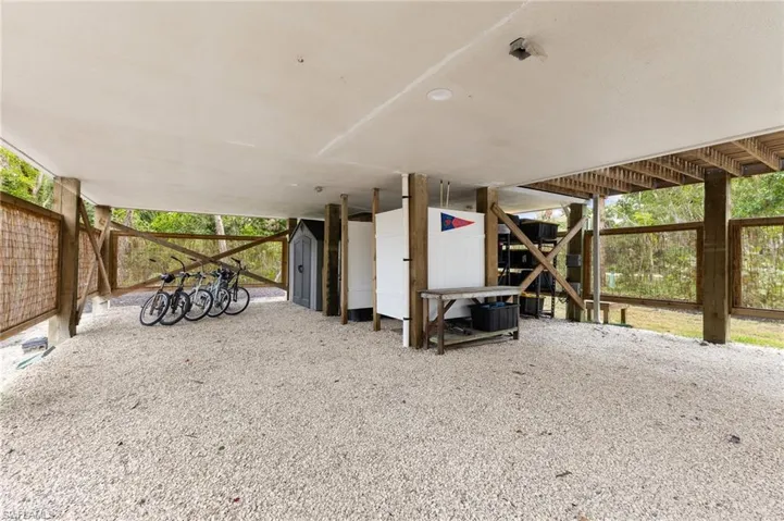 View of patio featuring an outbuilding