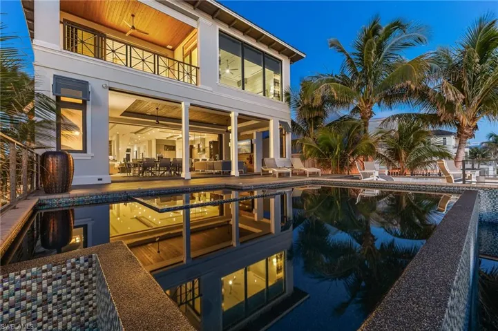 Elevated pool deck at sunset
