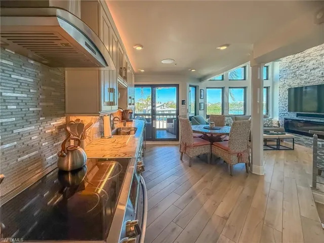 Dining space featuring light wood finished floors