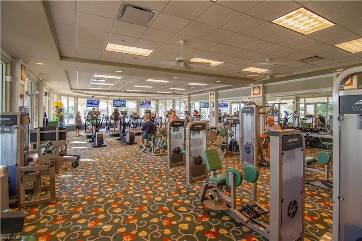 Fitness Center with great views overlooking the lake. Modern exercise equipment for work out enthusiasts