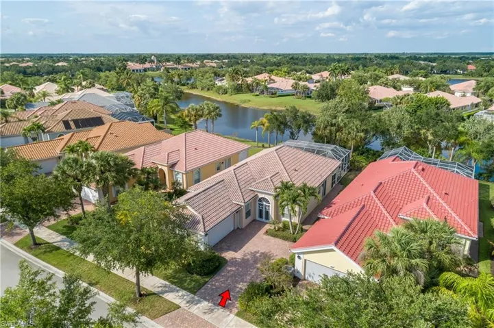 Aerial view of home and driveway