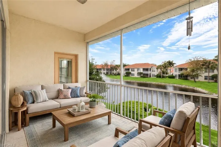 Virtually staged balcony with view of the lake
