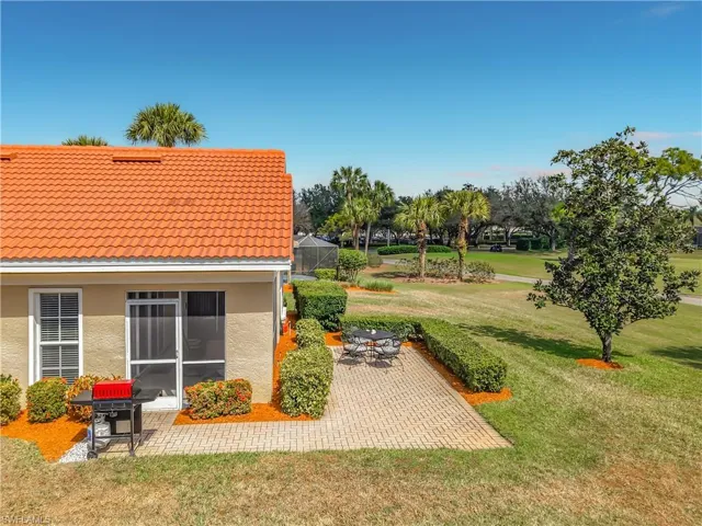View of outdoor patio overlooking golf course