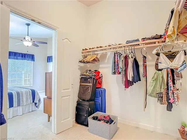 Large Walk in closet with carpet floors