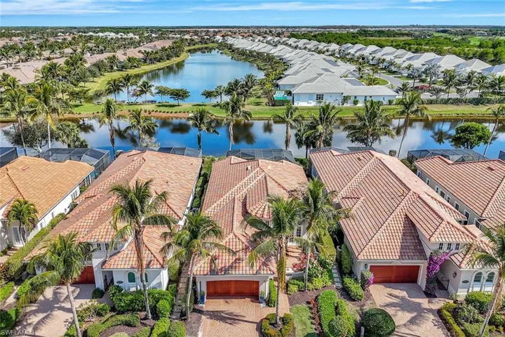 Aerial view of residential area with a large body of water