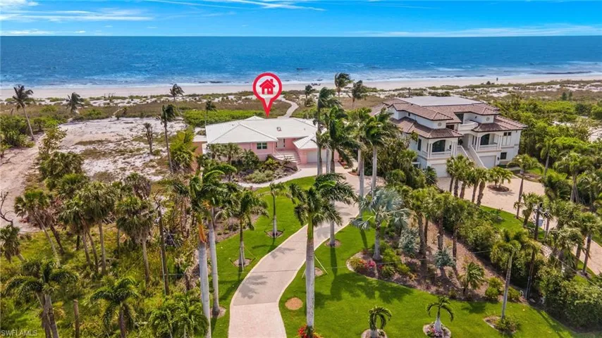 Aerial of Home and lush landscaping