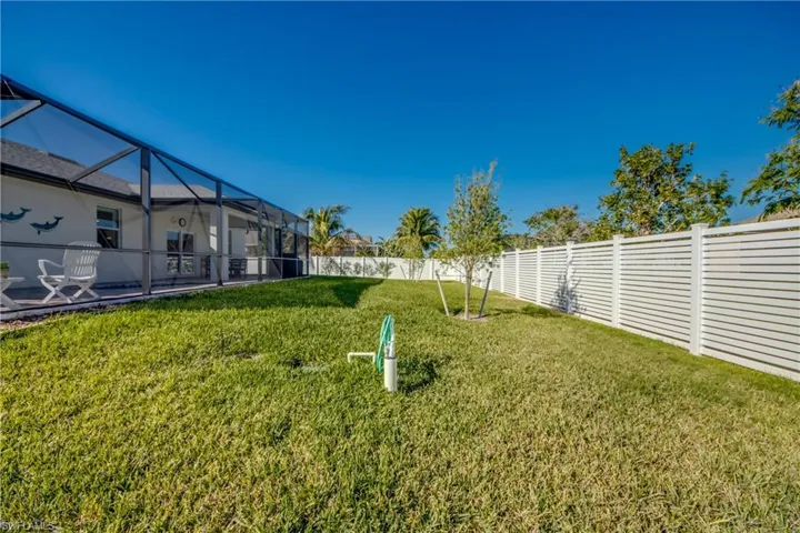 Lush green grass in backyard is due to upgraded sod and auto sprinkler system.