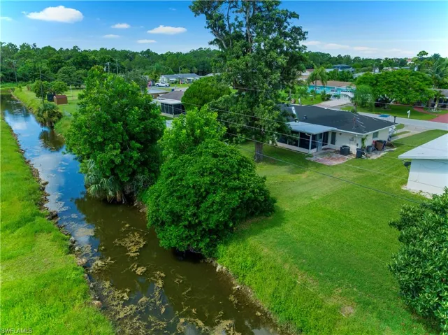 Aerial view of a nearby body of water