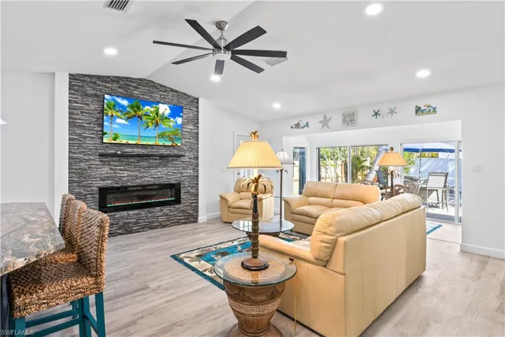 STUNNING statement wall with custom tile and electric fireplace!