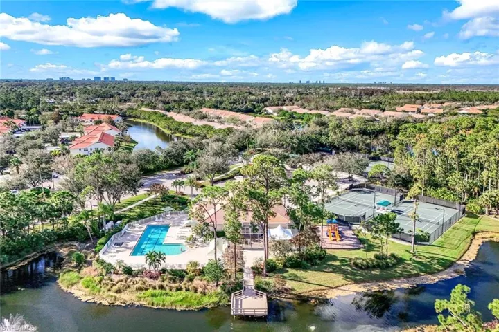 Aerial perspective showcasing community amenities