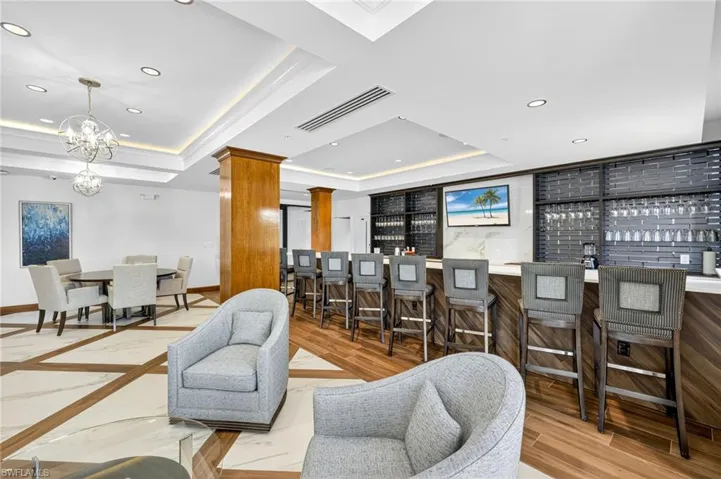 Dorchester's social room with bar and kitchen
