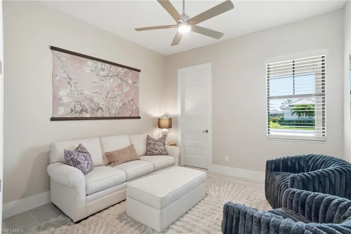 Den/Bedroom with ceiling fan