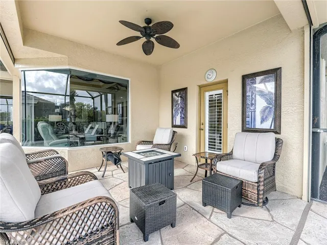 One of two covered outdoor seating areas