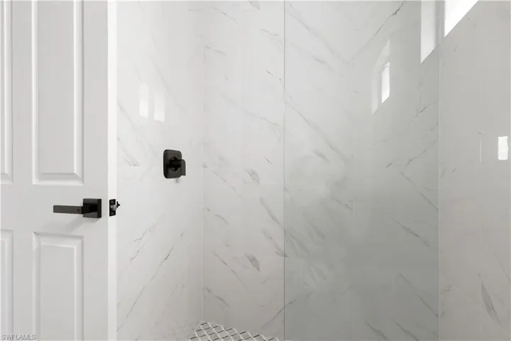 Detailed view of a tile shower