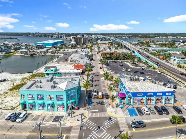 Aerial view of a nearby body of water