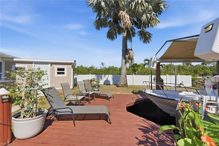 Wooden terrace featuring a fenced backyard