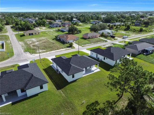 Aerial perspective of suburban area
