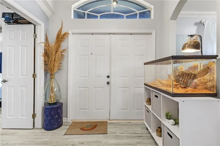 Foyer with light hardwood / wood-style floors