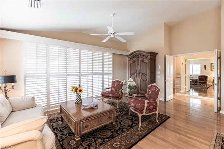 Living Room with sliding plantation shutters