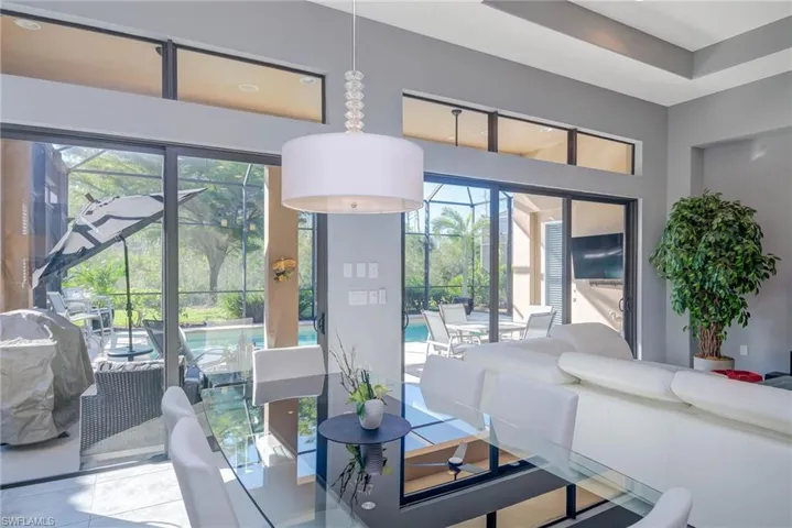 Wall of window's with view of Pool and Preserve .