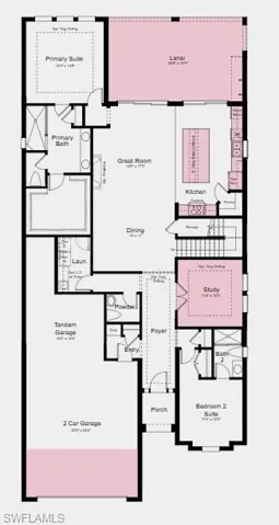 First Floor Plan - Additional Highlights Include: gourmet kitchen, 4' garage extension, 8' interior doors, covered extended lanai, outdoor kitchen rough-in, and impact windows throughout the whole house