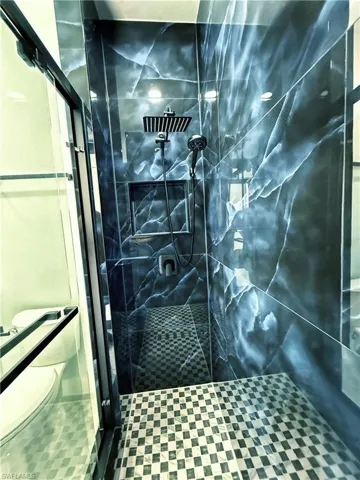 Bathroom view of a stall shower