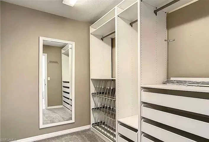 Walk in closet with carpet flooring