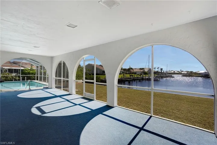 Screened patio with water view
