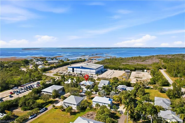 Aerial view of marina, boat launch and parking