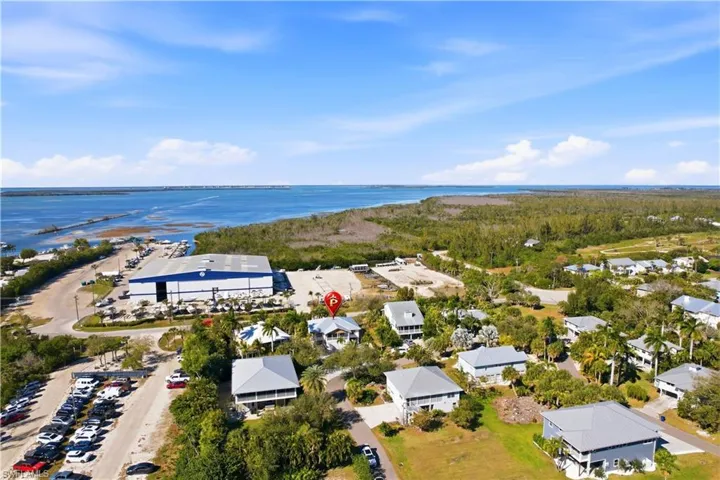 Bird's eye view of a nearby body of water