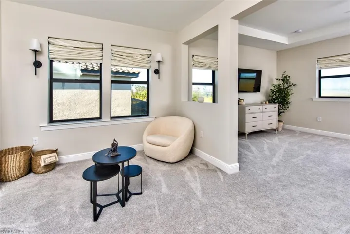 Sitting room with carpet flooring
