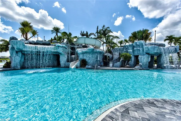 Community pool with a water slide