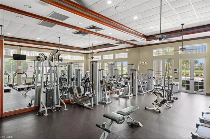 Workout area with crown molding