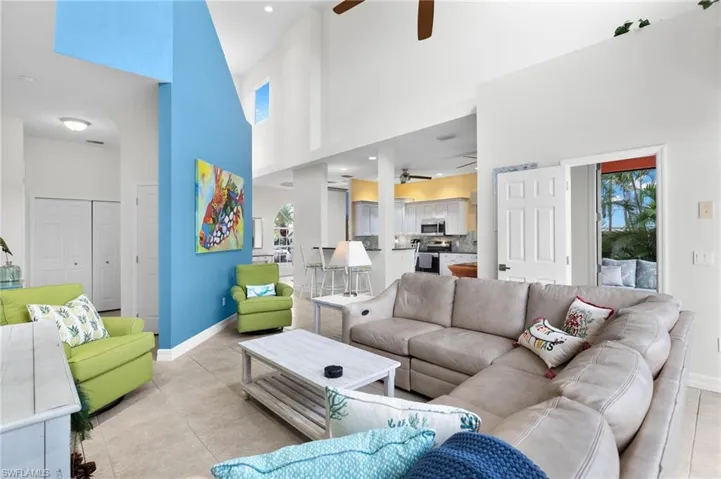 Living Room and hallway with laundry and guest bedrooms and bath.