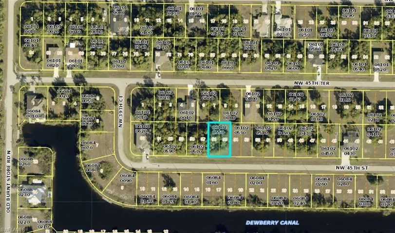 Plat Map. Aerial view showing the property in context with surrounding parcels and waterways