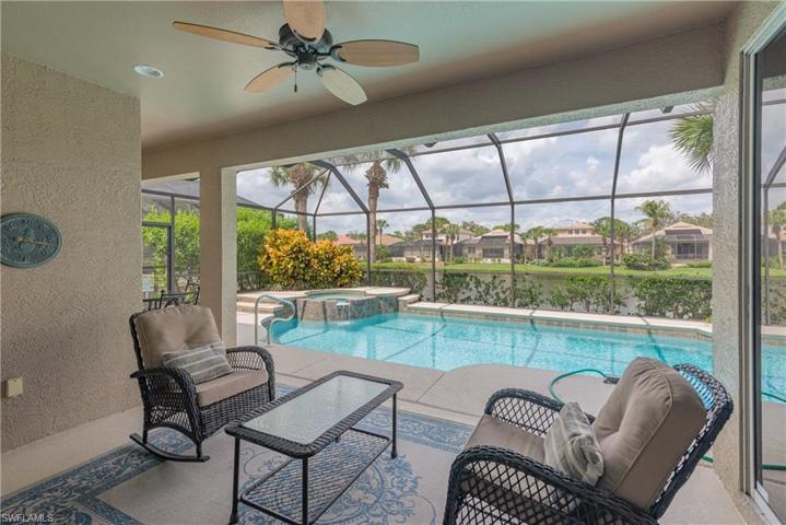 Covered lanai with pool & lake views