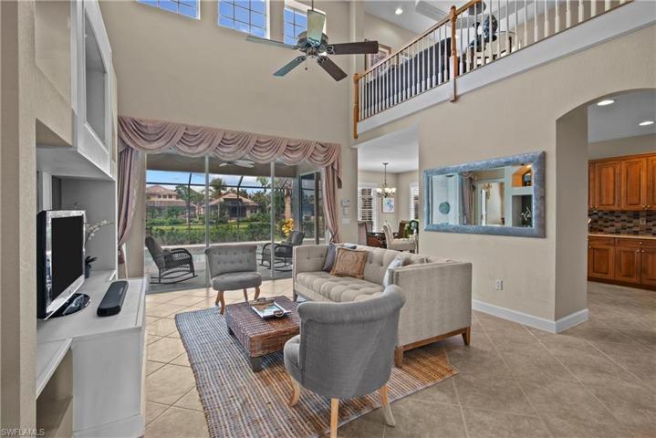 Vaulted ceilings overlooking pool area