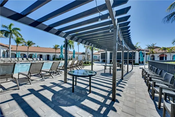 View of patio featuring a community pool and a pergola