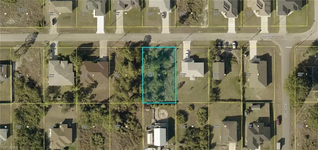 Aerial map of property and surrounding area with property parcel outlined