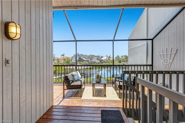 screened lanai with water views.