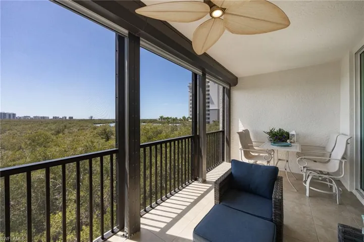 Balcony with a ceiling fan